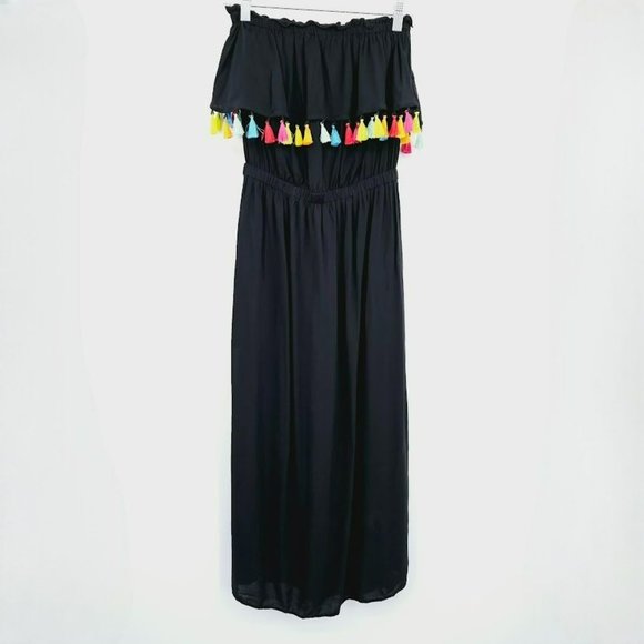 Bleu Rod Beattie Other - Bleu Rod Beattie Swim Dress Coverup S Black Colorful Tassels Strapless Tiered